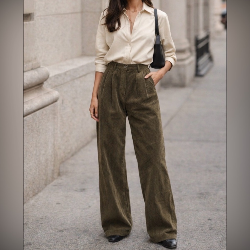 The Frankie Shop Norstrand Corduroy Pants Olive Wide Leg (Retail‎ $345) jj
